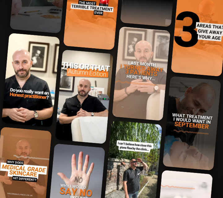 Collage of social video stills of Dr Cormac Lynch, made by Done Different Media for his medical aesthetics clinics